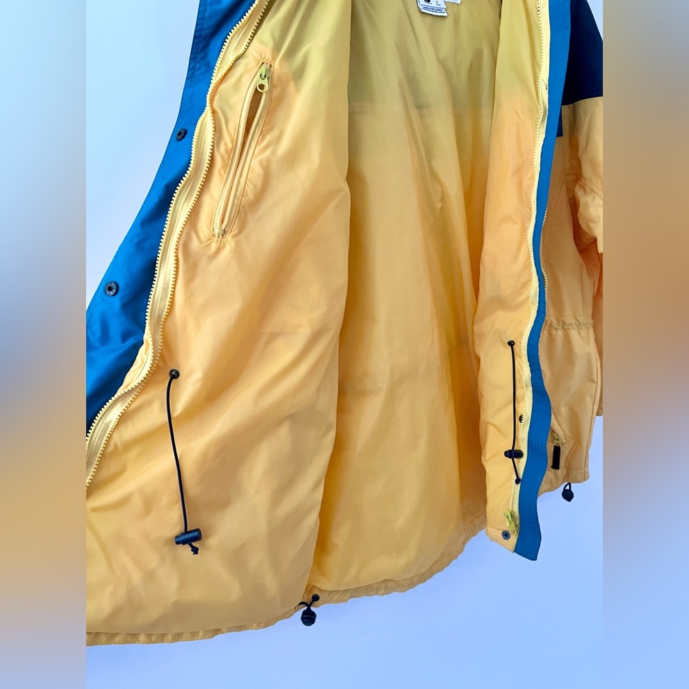 COLUMBIA | Vintage 90s Yellow Blue Aqua Color Block Weather Rain Jacket Large - Picture 4 of 9
